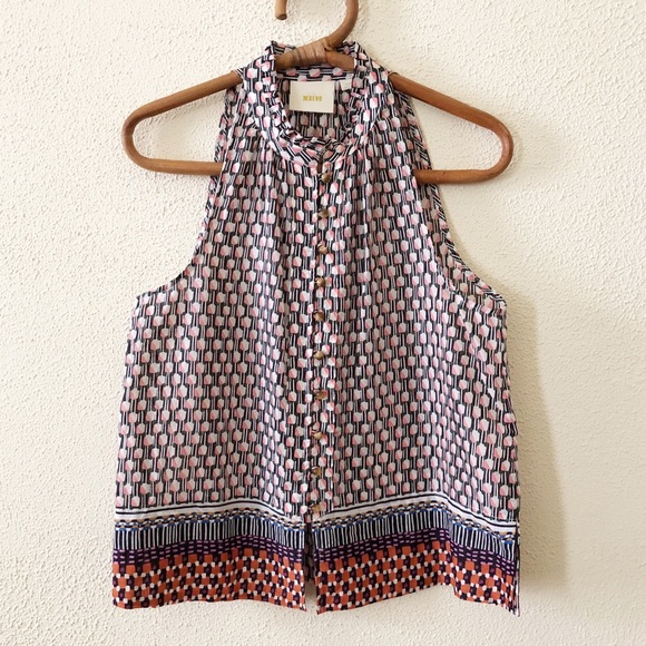 Anthropologie Maeve High Neck Button Front Tank S - Picture 2 of 4